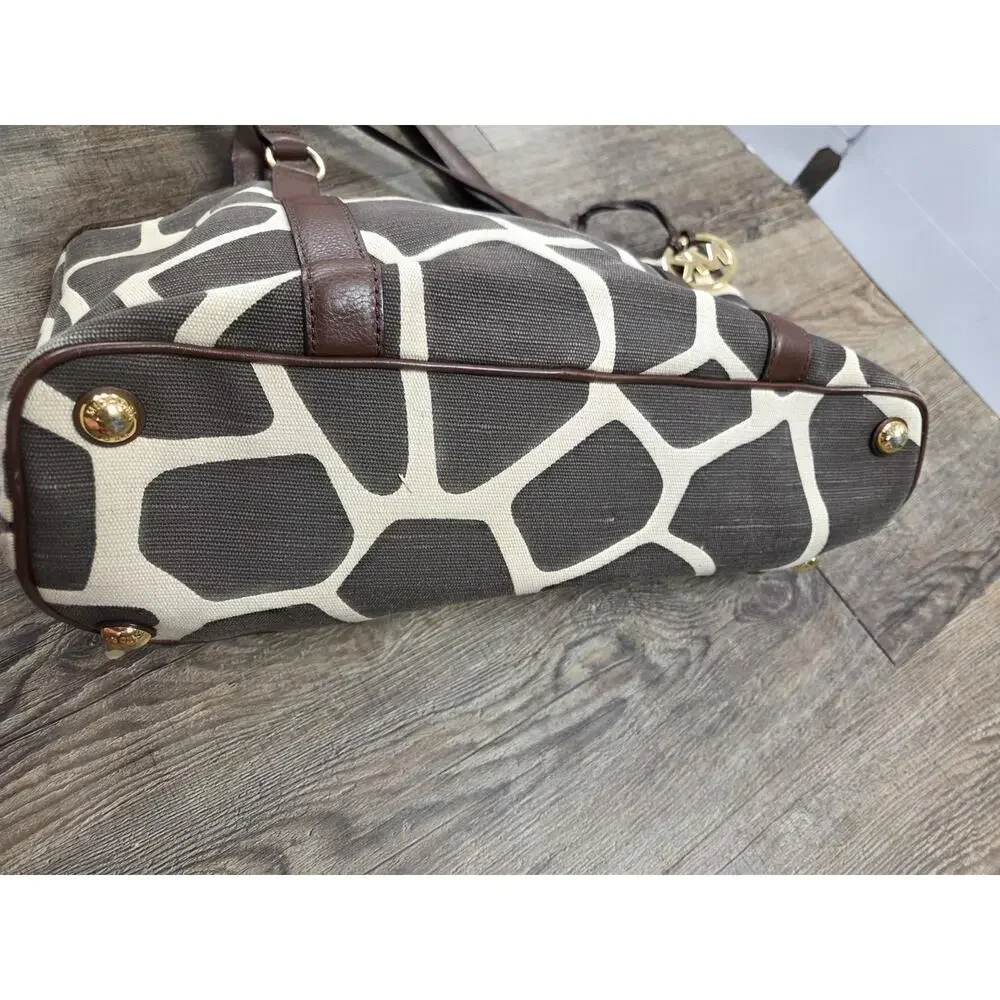 Michael Kors Tote Bag Brown Giraffe Print Canvas Shopper Shoulder Bag Purse